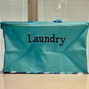 Blue Nylon Oxford Fabric Collapsible Embroidered Clothes Laundry Bin Handles New